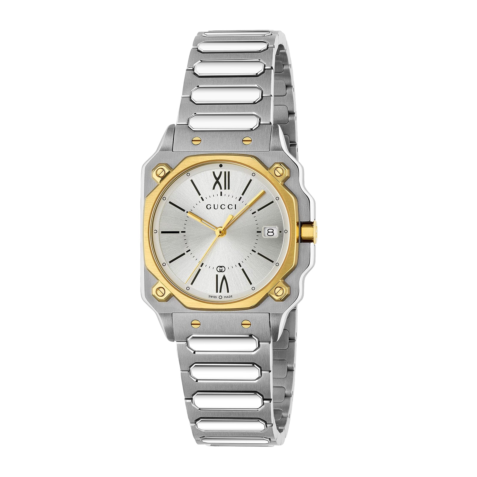 Gucci G-Flat 30mm Silver & Yellow Gold Dial Watch
