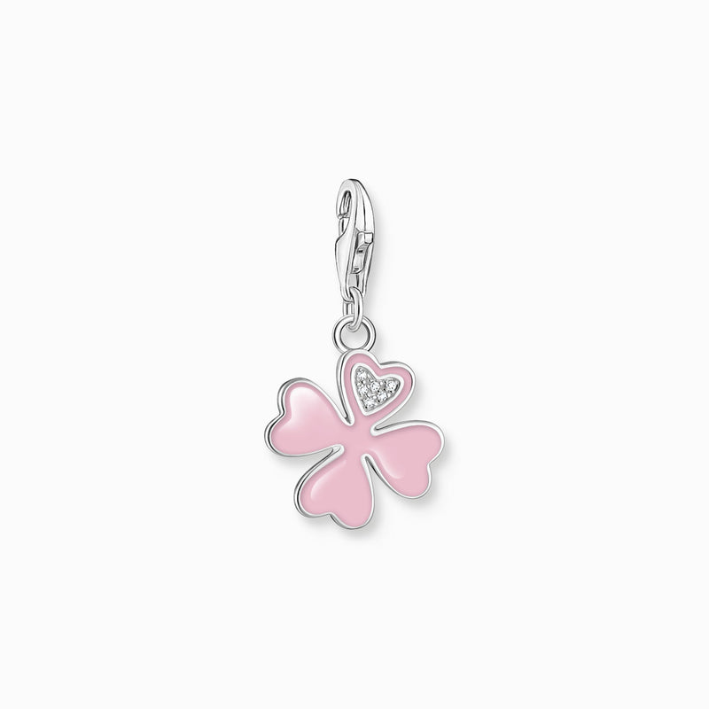 Thomas Sabo Pink & Silver Cloverleaf Charm With White Stones