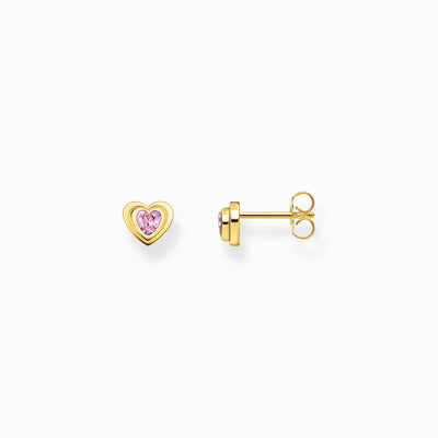 Thomas Sabo Yellow Gold Plated Ear Studs In Heart Shape With Pink Zirconia