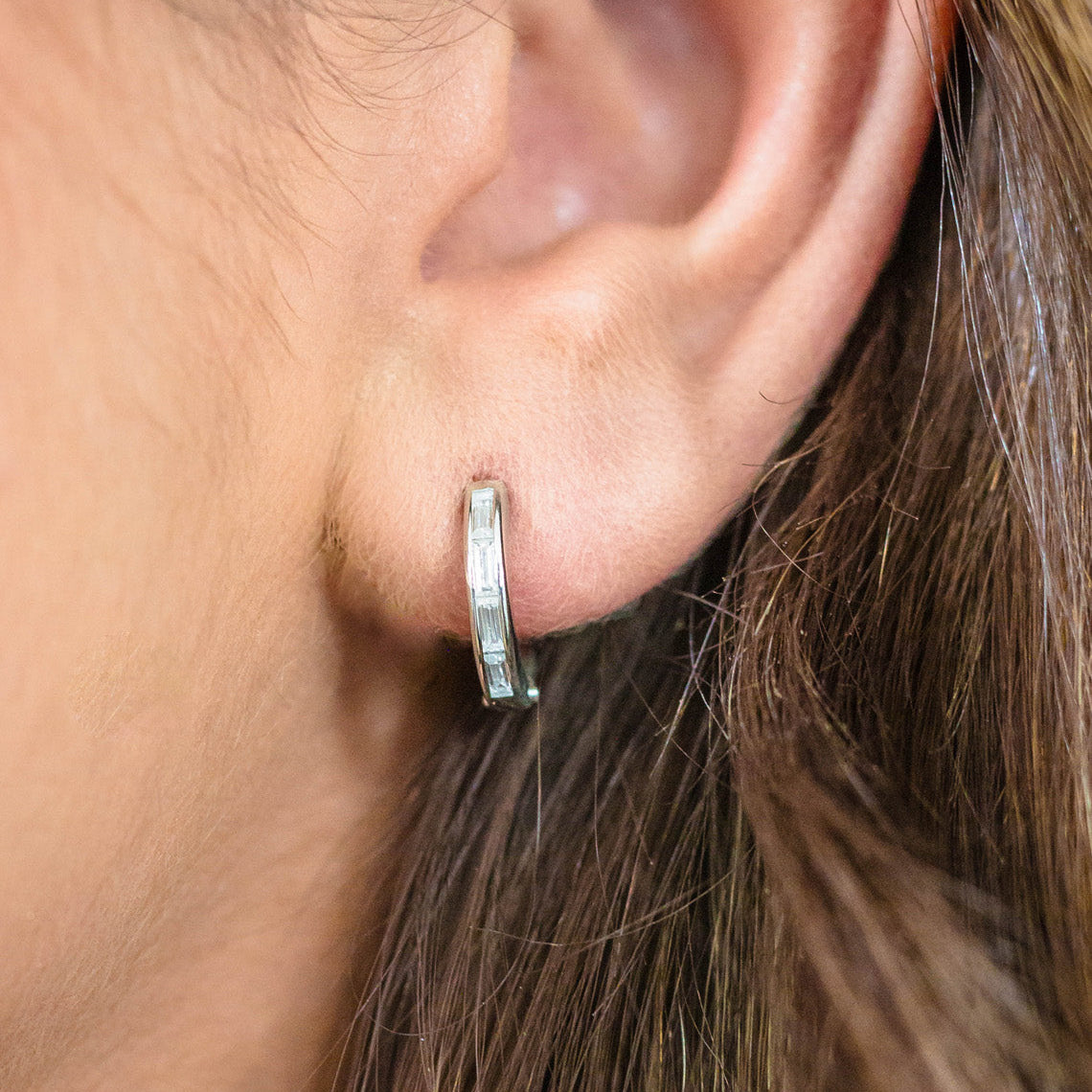 Georgini Baguette CZ Sterling Silver Hoop Earrings