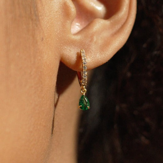 CARAT* London Sterling Silver & Emerald Leni Hoop Earring