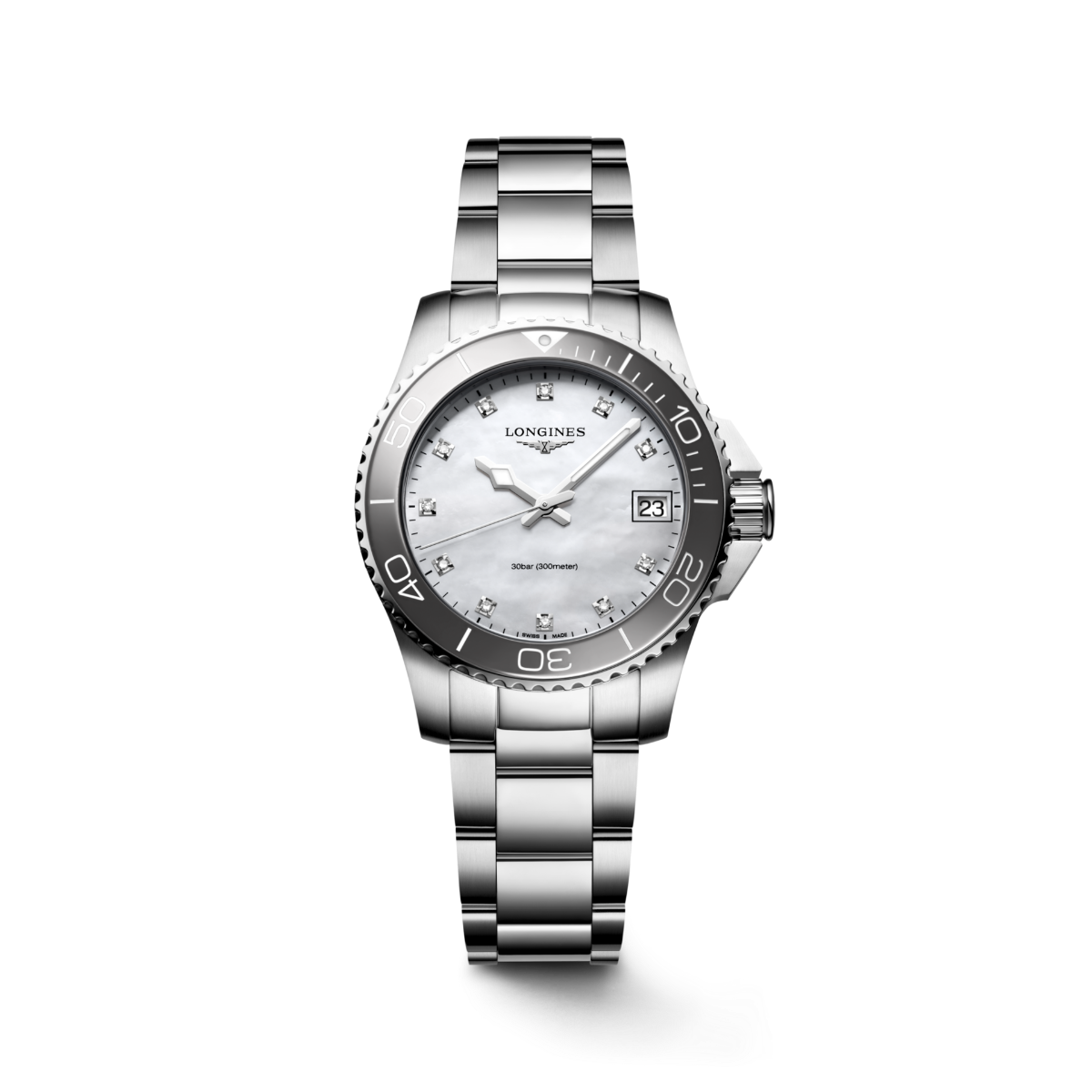 Longines HydroConquest 32mm White Mother of Pearl Quartz Ladies Watch