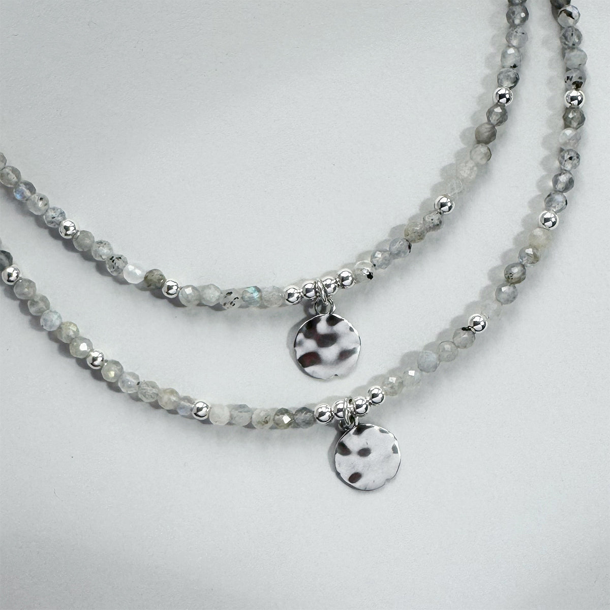 Steff Sterling Silver & Labradorite Bead Anklet With Disk Charm