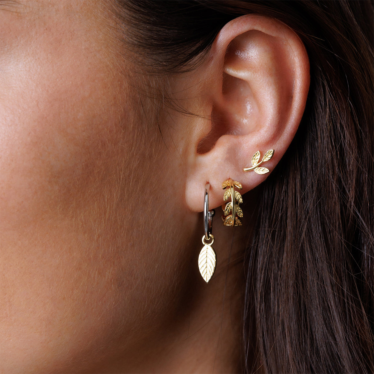 Steff Mix & Match Silver Hoop Earrings With Detachable Leaf Charms