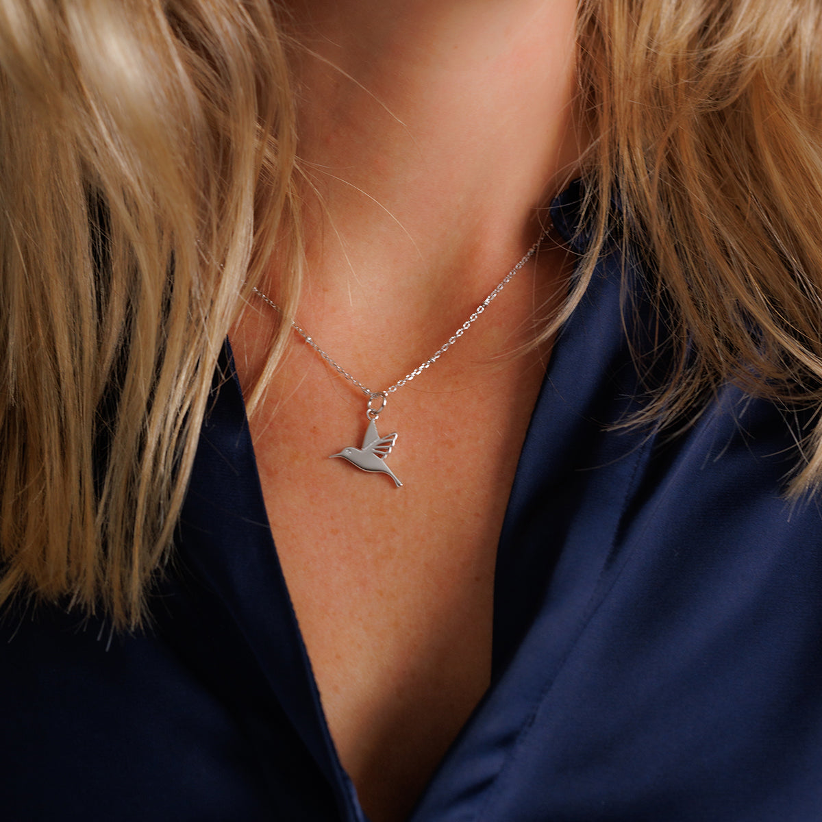 Steff Silver & Diamond Hummingbird Pendant