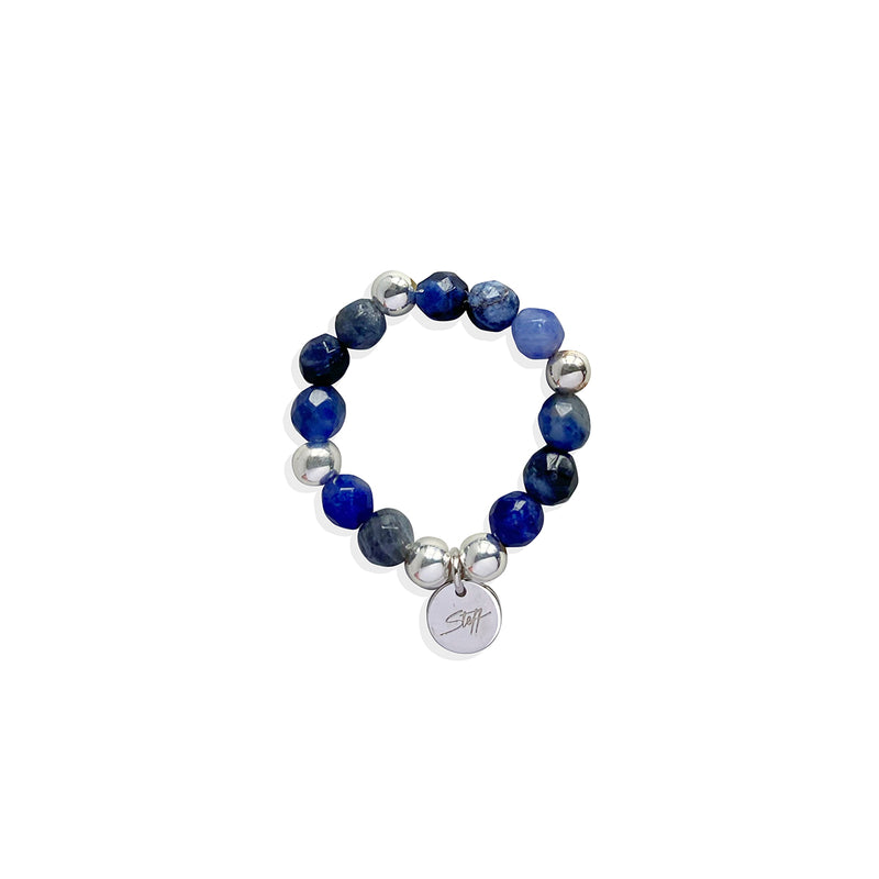 Steff Silver & Sodalite Bead Stacking Ring