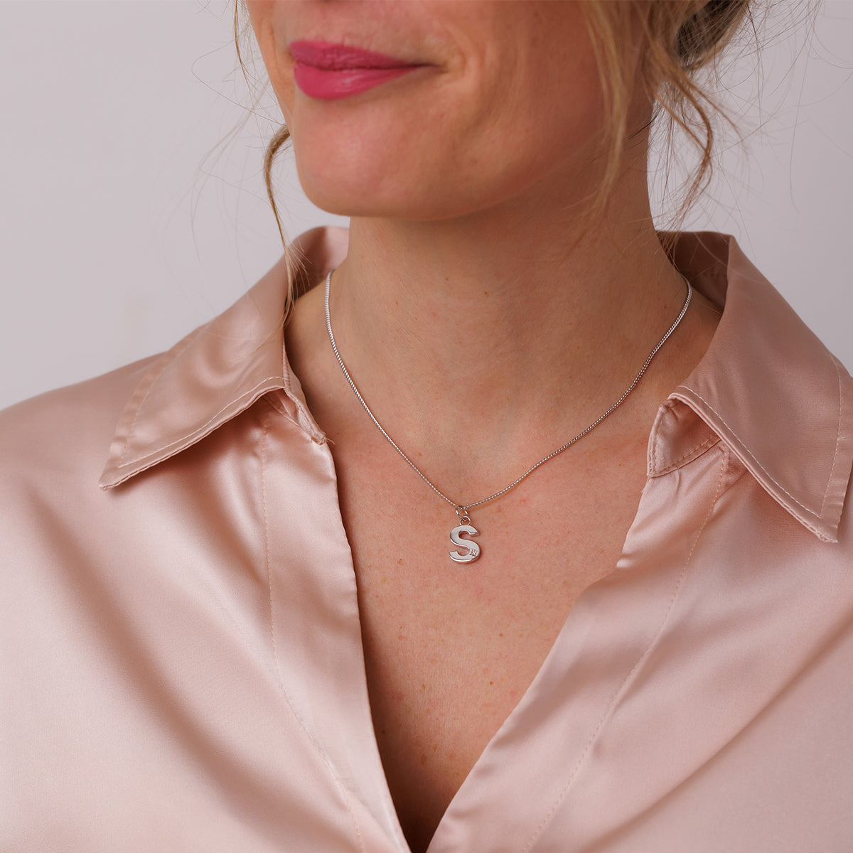 Steff Silver & Diamond Initial Pendants