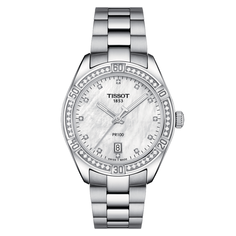 Tissot PR100 Sport Chic 36mm Mother Of Pearl Diamond Quartz Ladies Watch