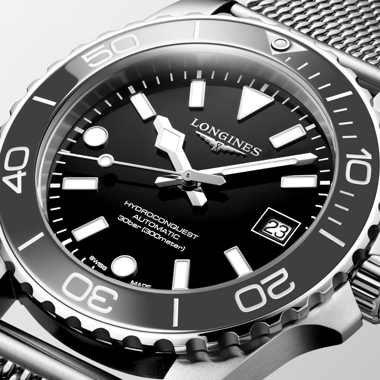 Longines 39mm Black Dial & Bezel Hydroconquest Automatic Men's Watch