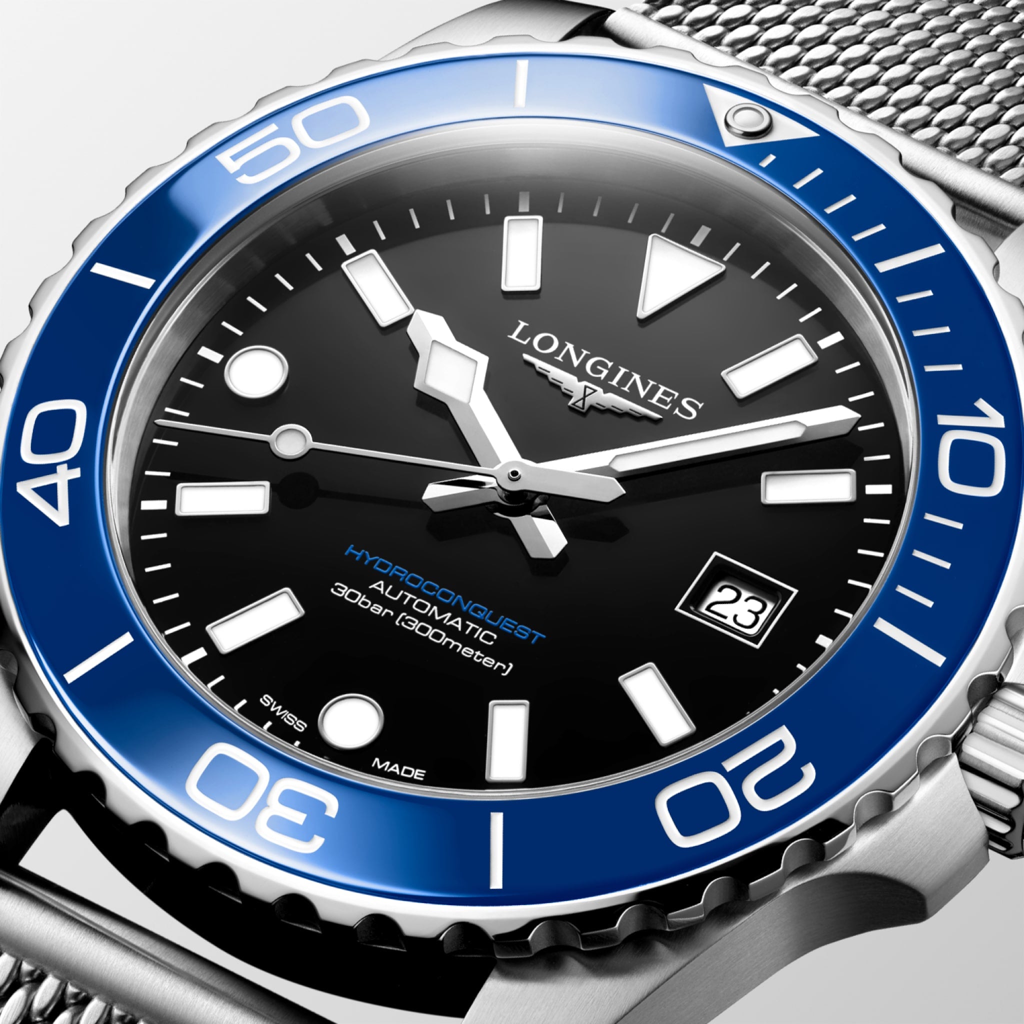 Longines 42mm Black Dial & Blue Bezel Hydroconquest Automatic Men's Watch