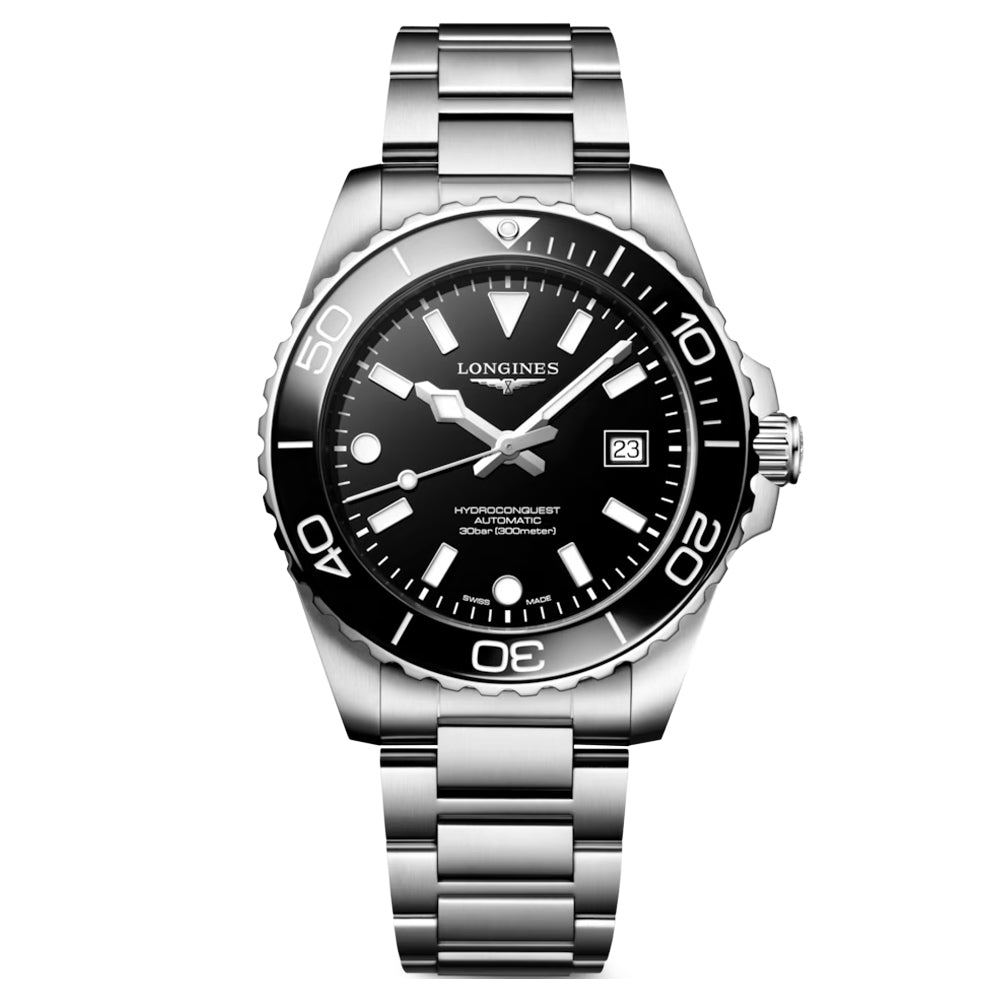 Longines 42mm Black Dial & Bezel Hydroconquest Automatic Men's Watch