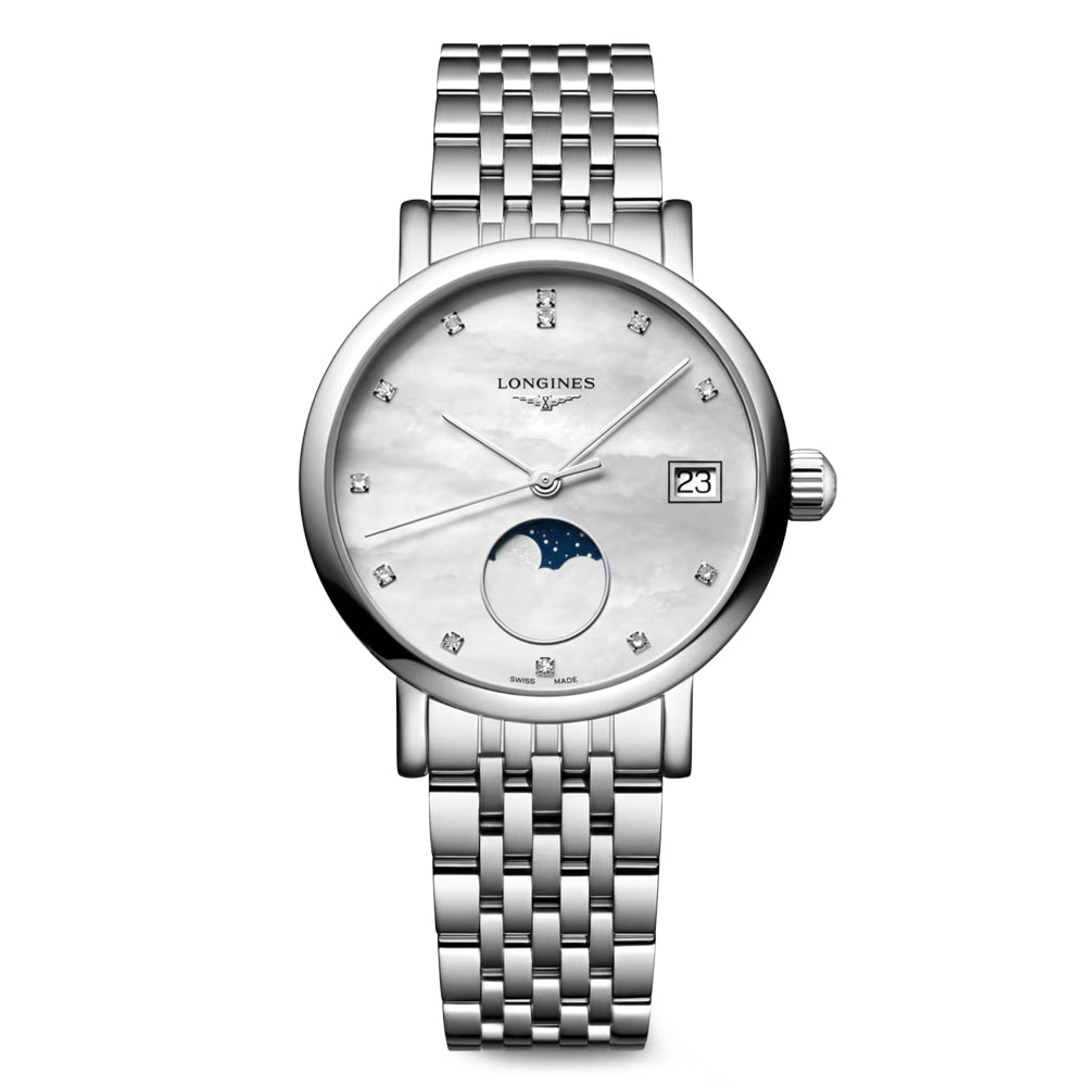 Longines Elegant Collection 30mm Mother Of Pearl Quartz Ladies Watch Diamond Dot Dial