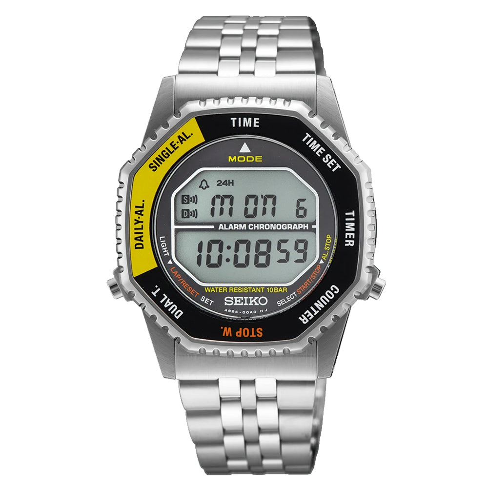 Seiko Men’s Digital Quartz Watch In Black & Yellow