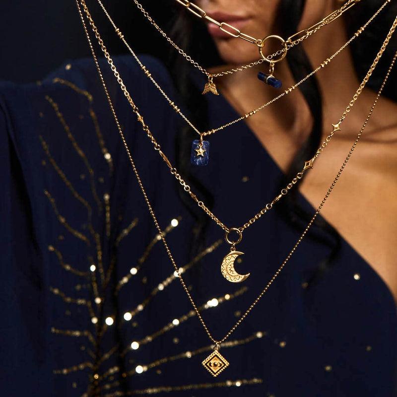 ChloBo Gold Diamond Cut Chain With Moon Magic Pendant