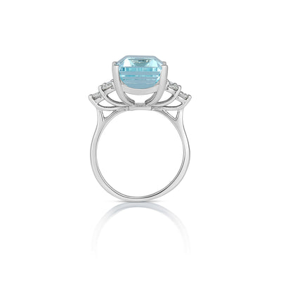 White Gold Ring With Emerald-Cut Aquamarine and Brilliant-Cut Diamonds - Steffans Jewellers