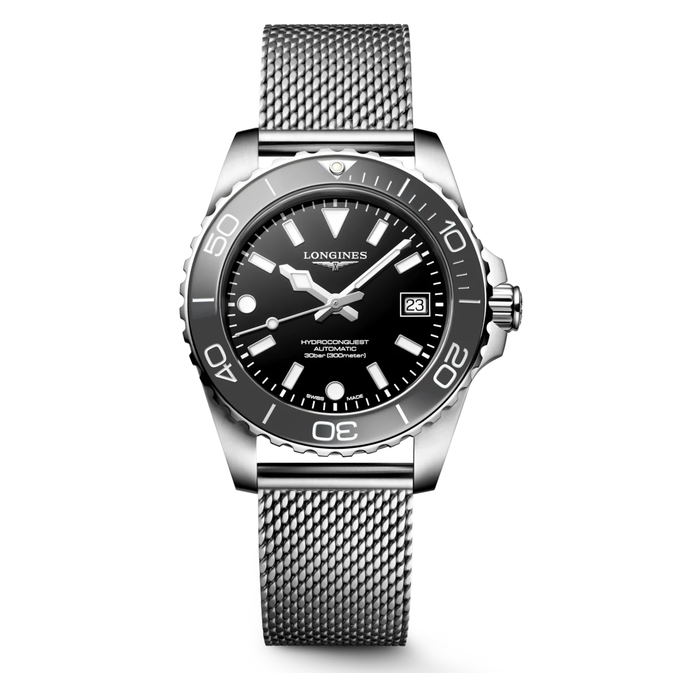 Longines 39mm Black Dial & Bezel Hydroconquest Automatic Men's Watch