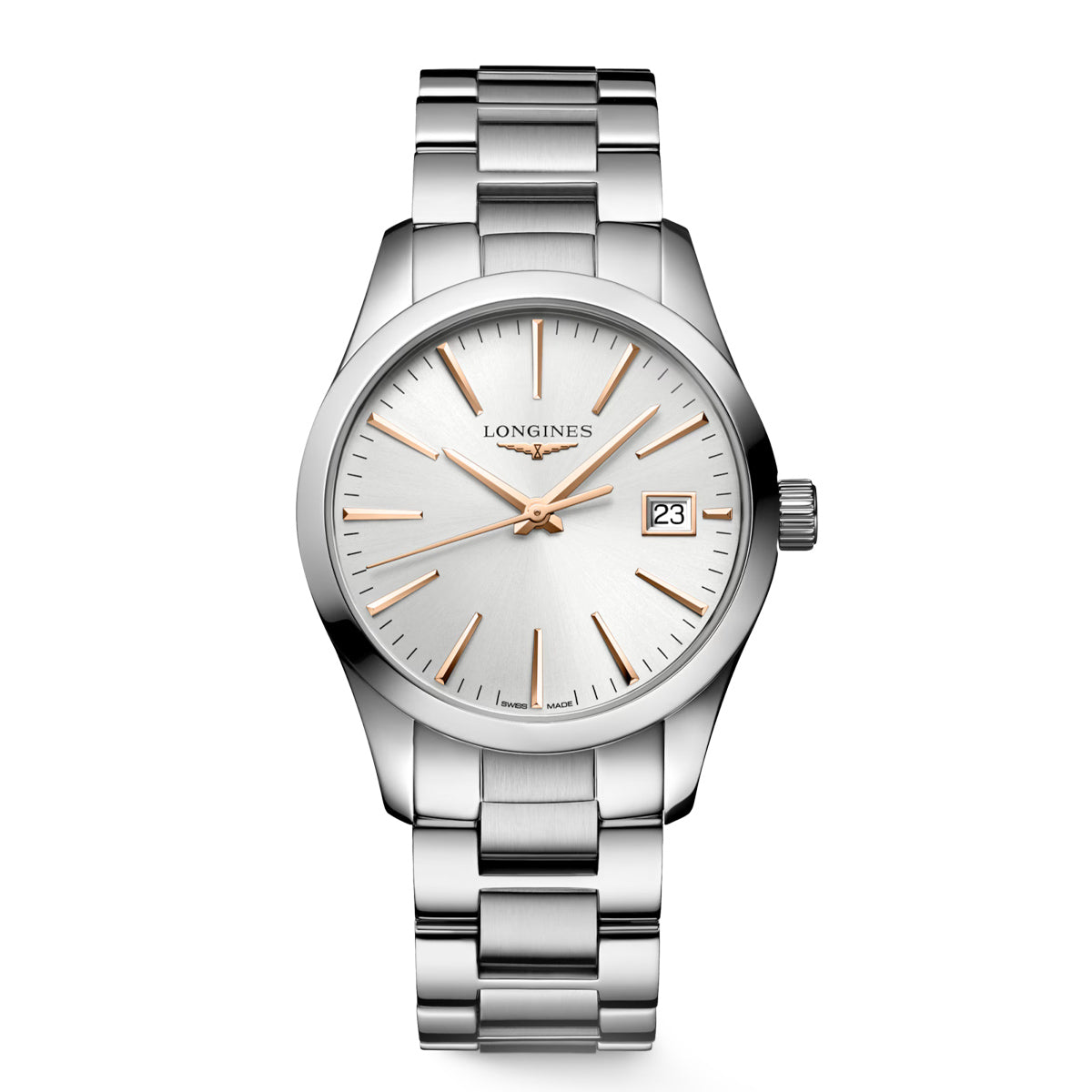 Longines Conquest 34mm Silver & Rose Gold Quartz Ladies Watch