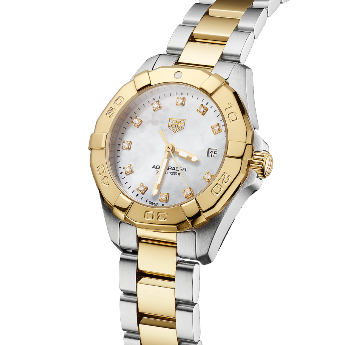 TAG Heuer Aquaracer 27mm Mother of Pearl Diamonds Dial Bi-Colour Quartz Ladies Watch