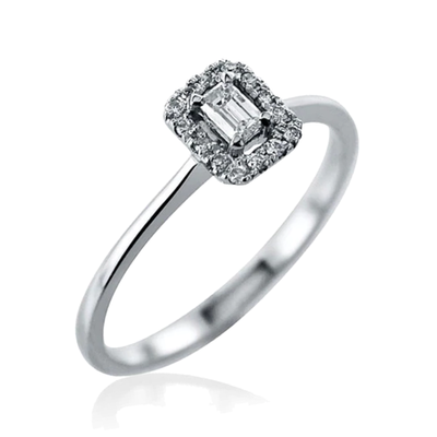 Steffans Emerald Cut & RBC Diamond Platinum Engagement Ring