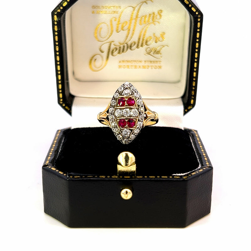 Victorian Ring With Old-Cut Diamonds and Mixed-Cut Rubies