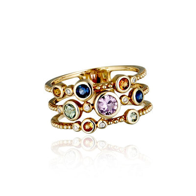 9ct Yellow Gold & Multi-Coloured Sapphire Multi-Stone Ring - Steffans Jewellers