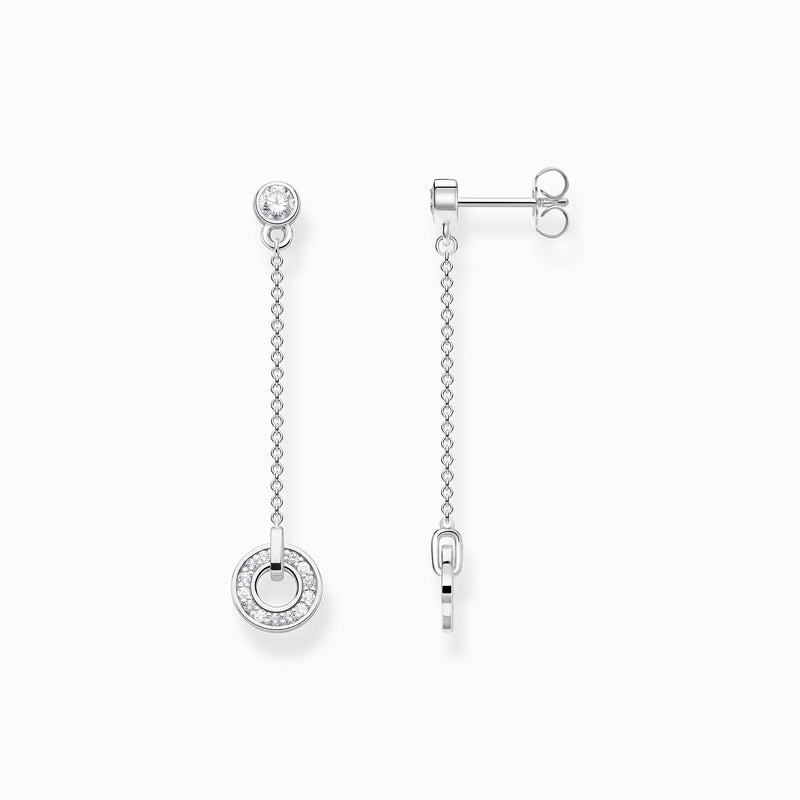 Thomas Sabo Silver Drop Stud Earrings Circle With White Stones