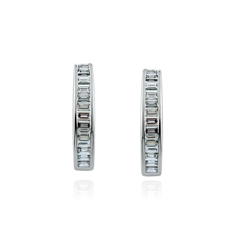 Steffans Baguette Cut Diamond Channel Set Platinum Half Hoop Earrings (0.35ct)