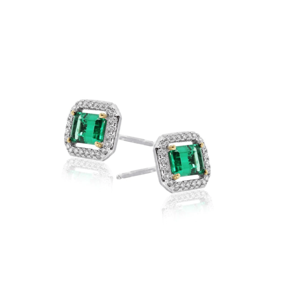 CARAT* London Eton Green Borderset Studs - Steffans Jewellers