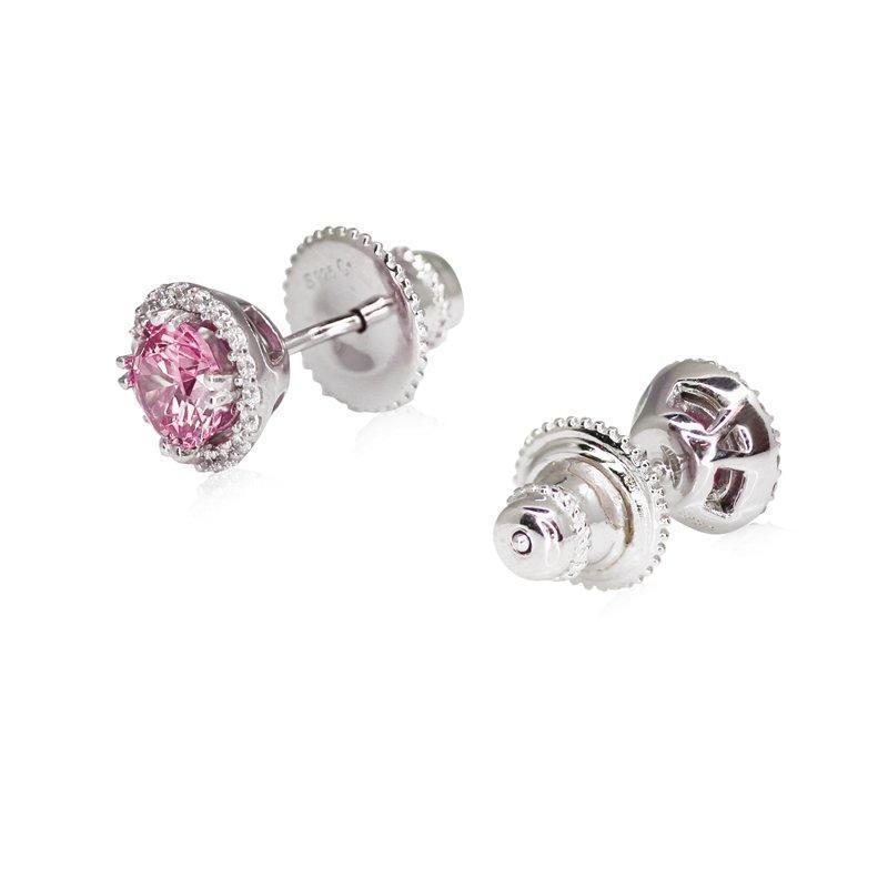 CARAT* London Gwen Round Borderset Stud Earrings In Pink - Steffans Jewellers