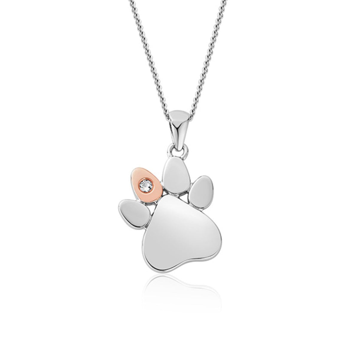 Clogau Paw Print White Topaz Pendant Necklace