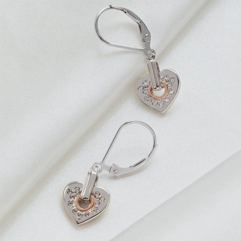 Clogau Cariad Heart Sparkle Silver & Rose Gold Earrings