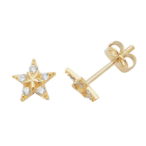 Steffans 9ct Yellow Gold Star Stud Earrings set with Cubic Zirconia