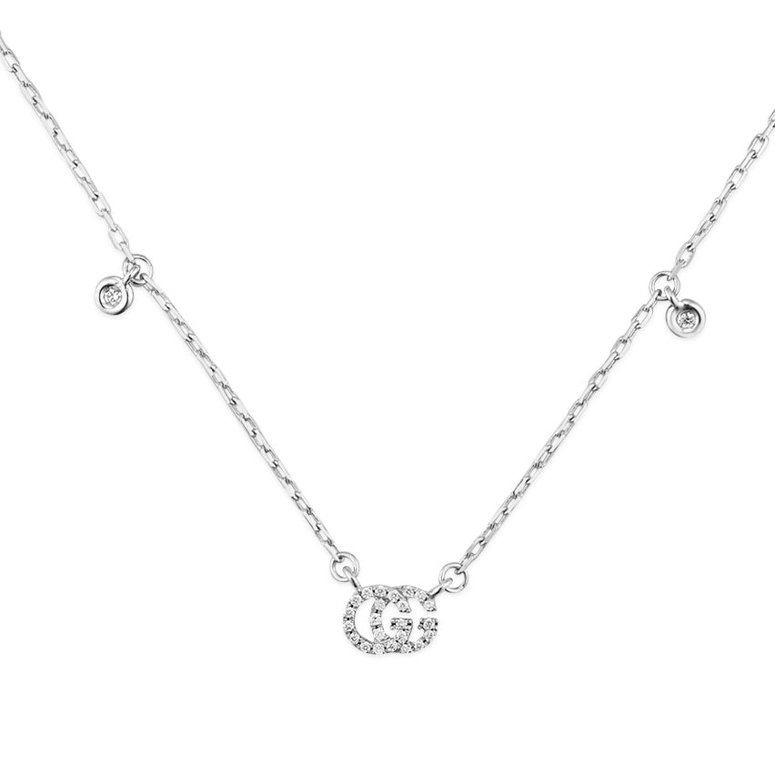 Gucci 18ct White Gold & Diamond Running G Necklace - Steffans Jewellers