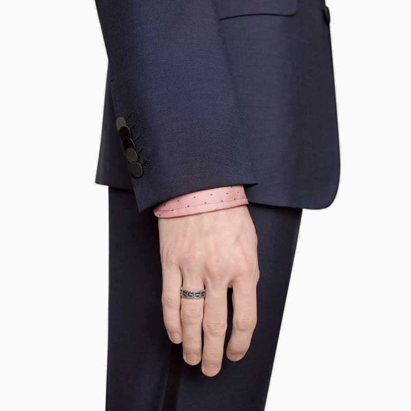 Gucci G-Cube Aged Sterling Silver G Motif Ring 16mm - Steffans Jewellers