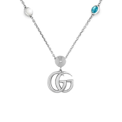 Gucci Silver GG Marmont Blue Pendant Necklace - Steffans Jewellers
