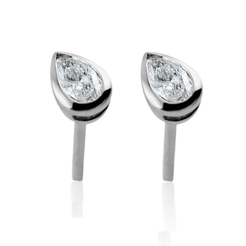 Steffans Pear Shaped Diamond Rub-Over Platinum Stud Earrings (0.18ct)