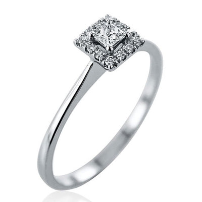 Steffans Princess & RBC Diamond Micro Set Frame, Platinum Engagement Cluster Ring (0.21ct)