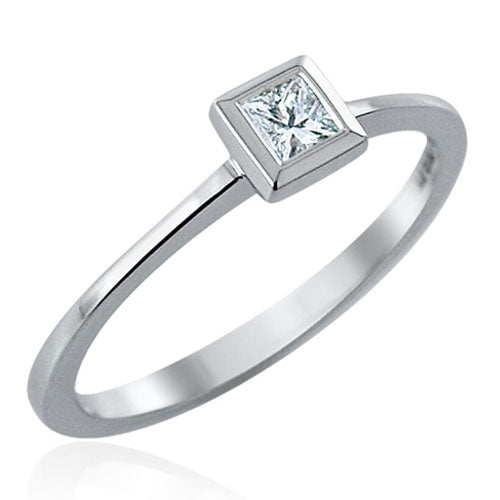 Steffans Princess Cut Diamond Rub-Over, Platinum Solitaire Engagement Ring (0.18ct)