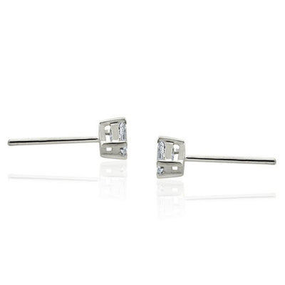 Steffans Emerald Cut Diamond Claw Set Platinum Stud Earrings (0.35ct)