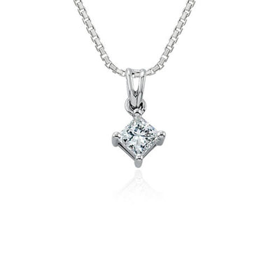 Steffans Princess Cut Diamond Claw Set Solitaire Platinum Pendant with Platinum Chain (0.23ct)