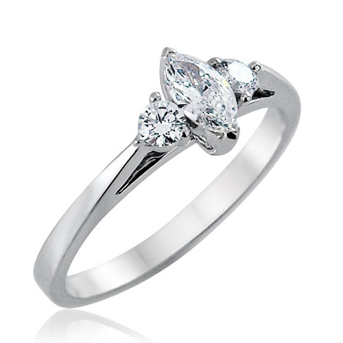 Steffans Marquise & RBC Diamond Claw Set 3 Stone Platinum Engagement Ring (0.40ct)