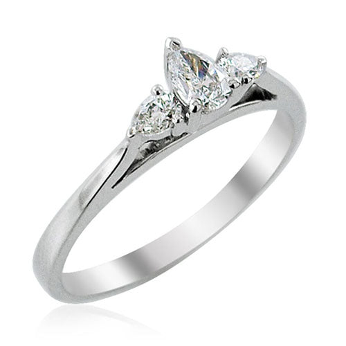 Steffans Pear Shaped Diamond Claw set 3 Stone Platinum Engagement Ring (0.38ct)