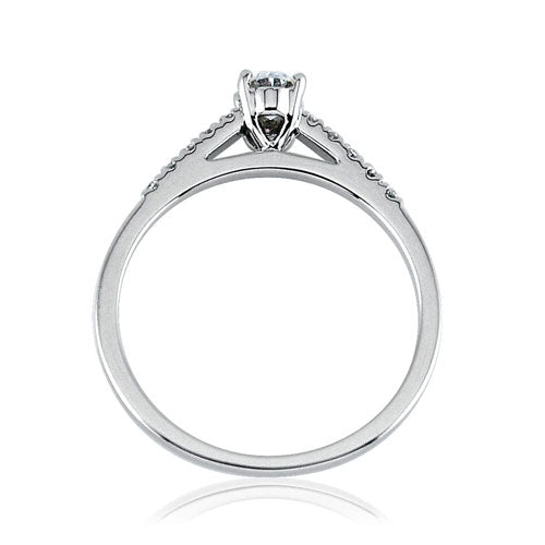 Steffans Oval Shaped Diamond Platinum Solitaire Engagement Ring with Micro Set Diamond Shoulders (0.38ct)
