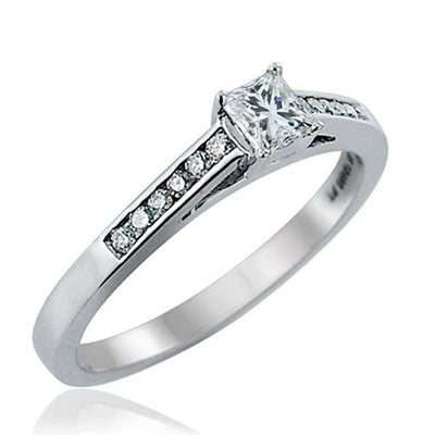 Steffans Princess Cut Diamond Platinum Solitaire Engagement Ring with Channel Set Diamond Shoulders (0.33ct)