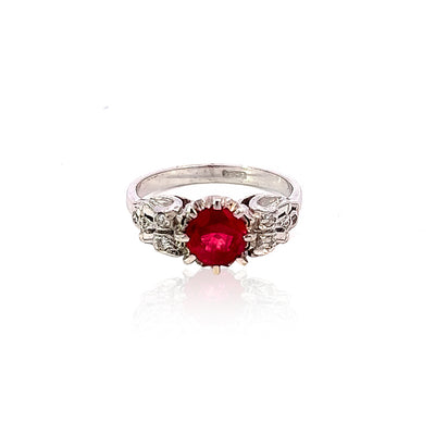 White Gold Ring With Mixed-Cut Ruby and Eight-Cut Diamonds