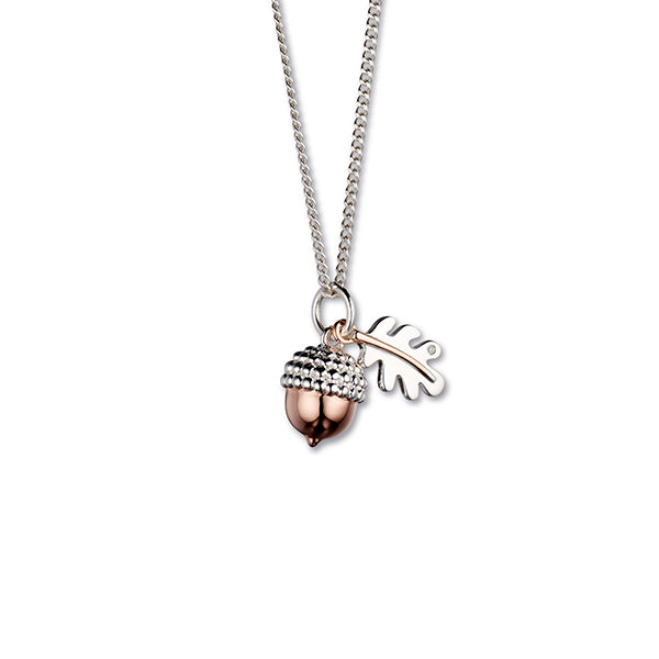 Steff Wildwood Silver & Rose Gold Vermeil Acorn & Oak Leaf Pendant