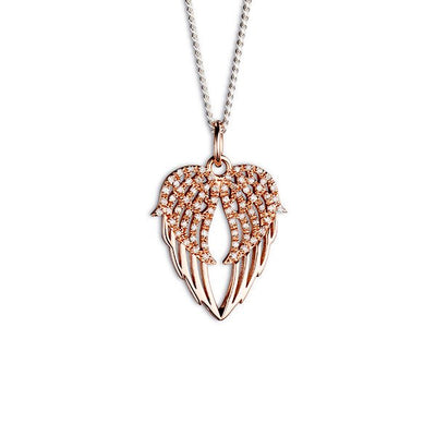 Steff Highgate Rose Gold Vermeil & Diamonds Angel Wings Heart Pendant with Chain - Steffans Jewellers