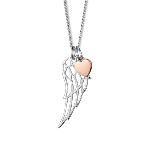 Steff Highgate Silver Wing & Personalised Rose Gold Mini Heart Pendant - Steffans Jewellers