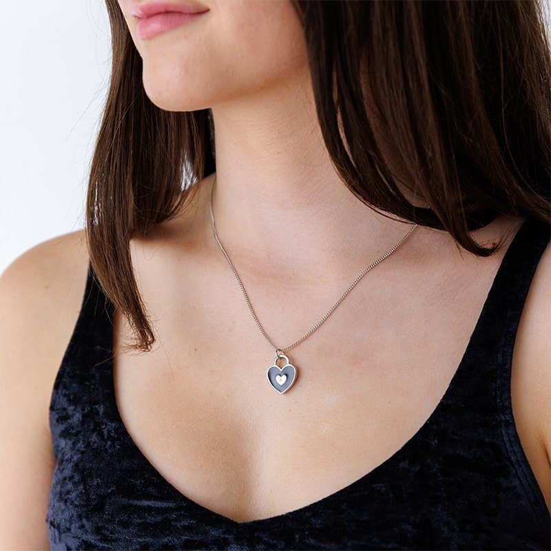 Steff Silver, Black Enamel & Diamond Love Lock Pendant Necklace - Steffans Jewellers