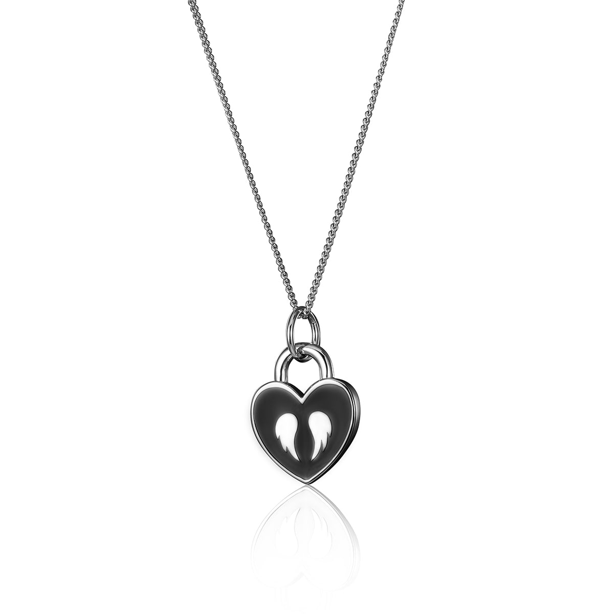 Steff Silver & Black Enamel Guardian Angel Wings Lovelock Pendant - Steffans Jewellers